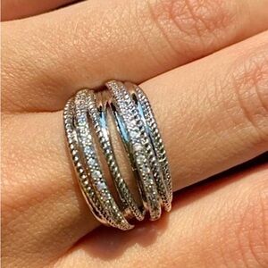 diamond Crossover stacking dome ring stamped hallmarked twisted